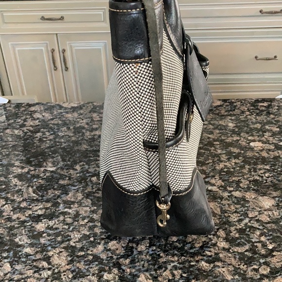 DOONEY & BOURKE CHECKERED CANVAS VACCHETTA LEATHER SATCHEL PURSE TOTE BAG - Picture 6 of 9